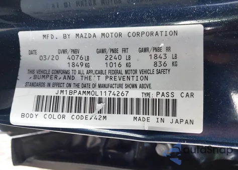 2020 Mazda Mazda3 Preferred Package из США, поврежденный, VIN JM1BPAMM0L1174267